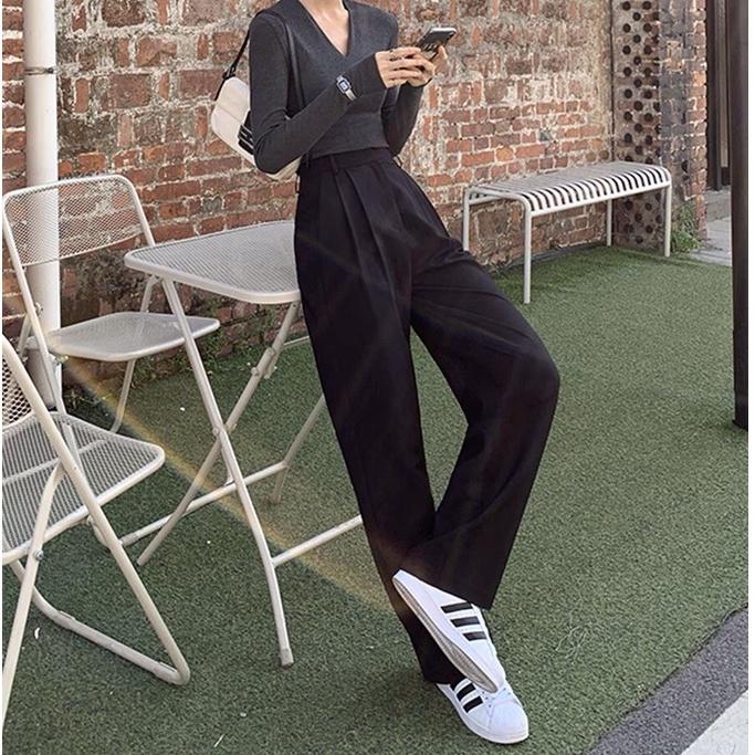 Quần ống đứng cạp cao chất kaki culottes suông nữ mặc kéo dài chân D'Lily Store