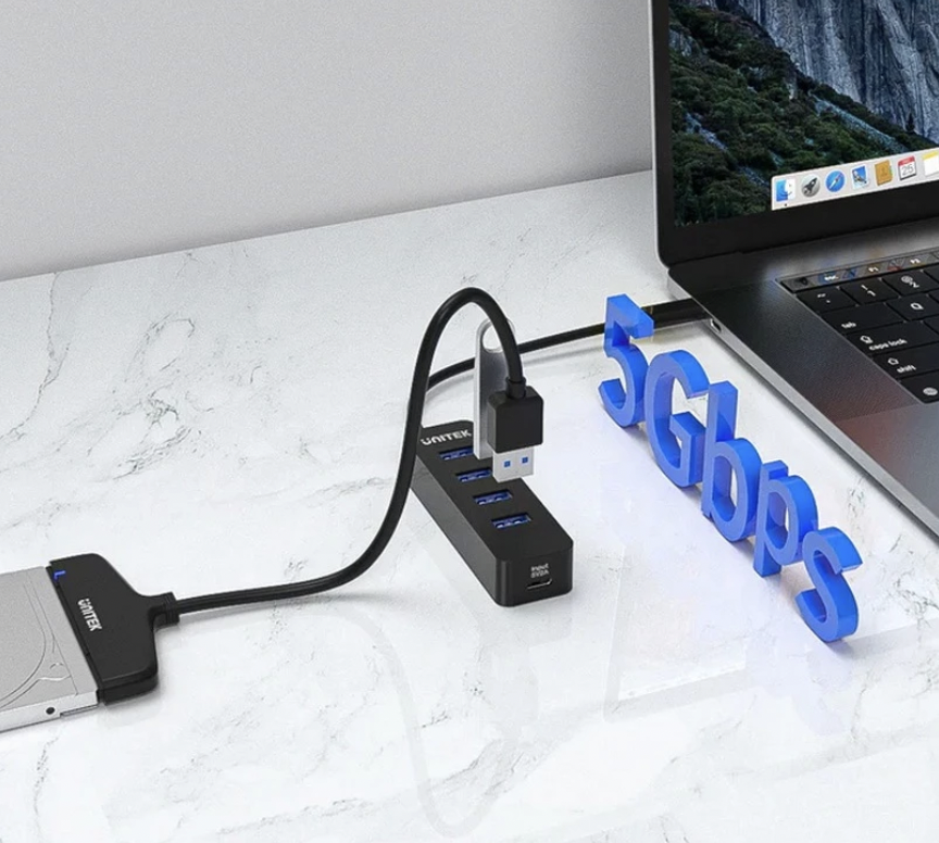 Hub USB Type C ra 04 cổng USB 3.0 và 01 cổng nguồn Type C 5V-2A Unitek H1117B - HÀNG CHÍNH HÃNG