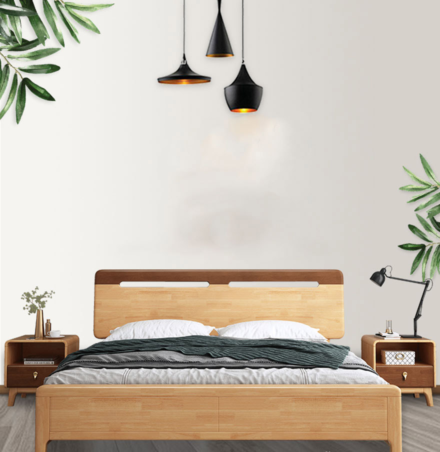 Giường ngủ gỗ sồi tự nhiên thiết kế đẹp