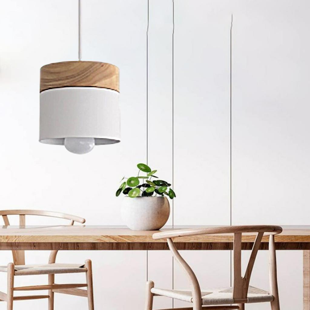 Pendant Light Modern Lighting E27 Wood Pattern Ceiling Hanging Lamp White
