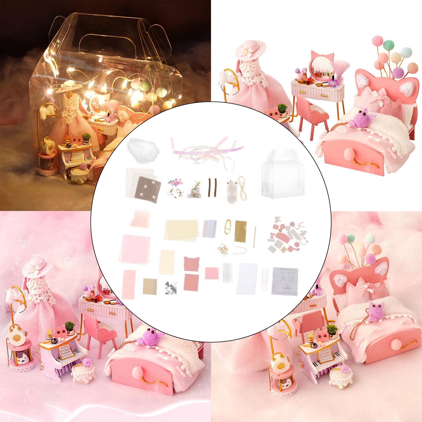 DIY Miniature Dollhouse Kit - 1/32 Bedroom with LED Lights Gifts for Girls