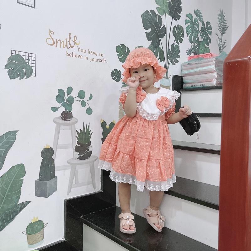Váy Lolita Chấm Bi Cam Bé Gái Sơ Sinh Đến 12kg, Đầm Bé Gái Chất Đũi Thông Hơi Mềm Mát