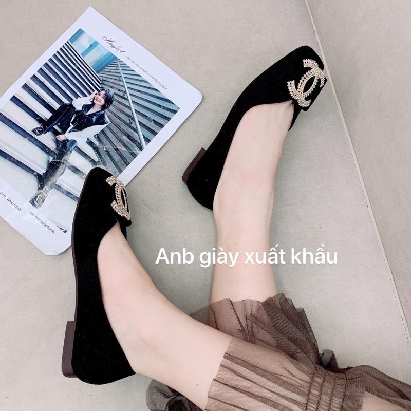 GB47 - Giày bệt mũi vuông da lì nơ đá chữ X đế mềm, dẻo
