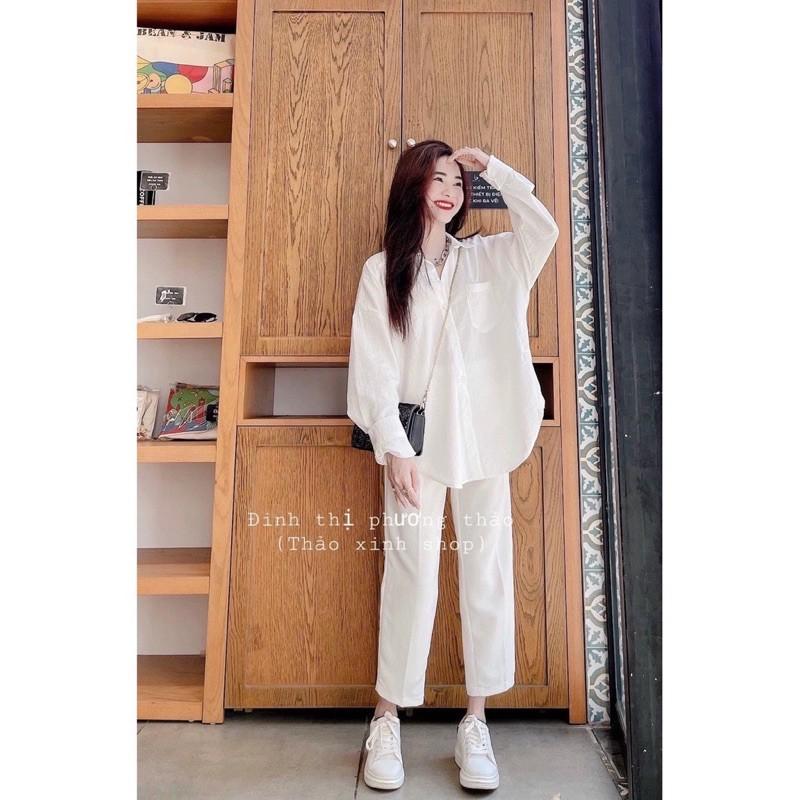 ️ Set Áo Sơ Mi đũi Oversize + Quần ống suông xinh xắn