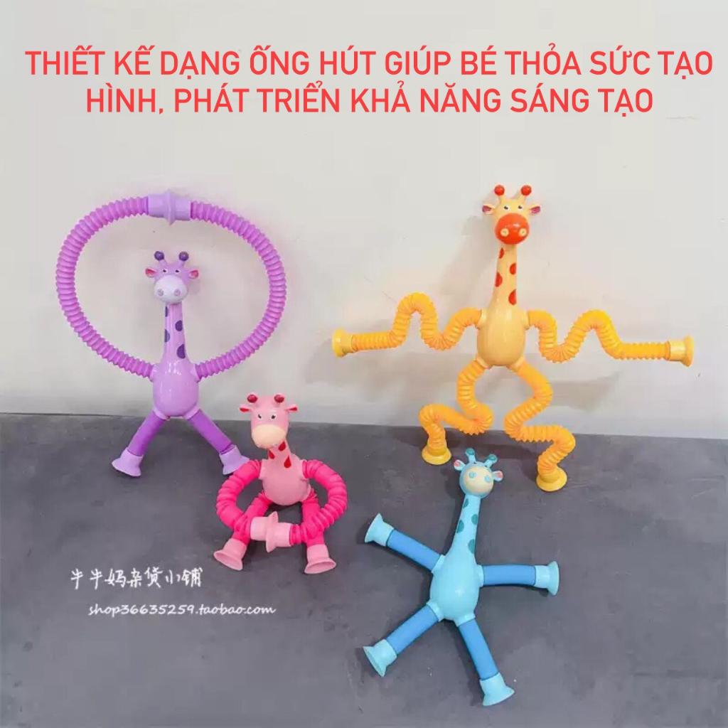HÀNG ĐẸP LOẠI 1, CÓ ĐÈNĐỒ CHƠI ỐNG HÚT LÒ XO HÌNH HƯƠU CAO CỔ CO GIÃN TELESCOPING TUBE GIRAFFE CÓ CỐC HÚT GIÚP GIẢM CĂ