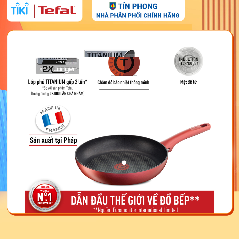 Chảo chiên chống dính đáy từ Tefal Character C6820772 30cm (Đỏ) - Hàng Chính Hãng