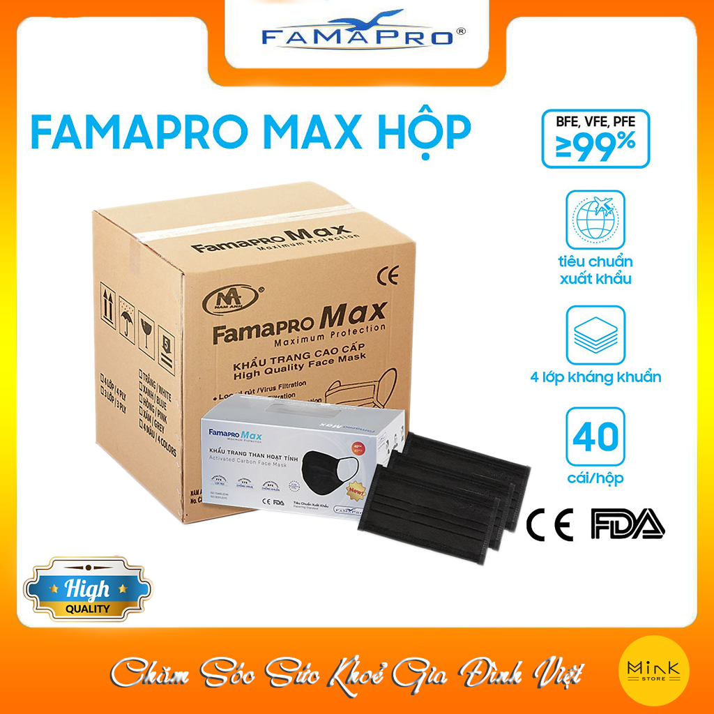 Hình ảnh [THÙNG - FAMAPRO MAX] - Khẩu trang y tế kháng khuẩn 4 lớp Famapro Max (40 cái/ hộp)
