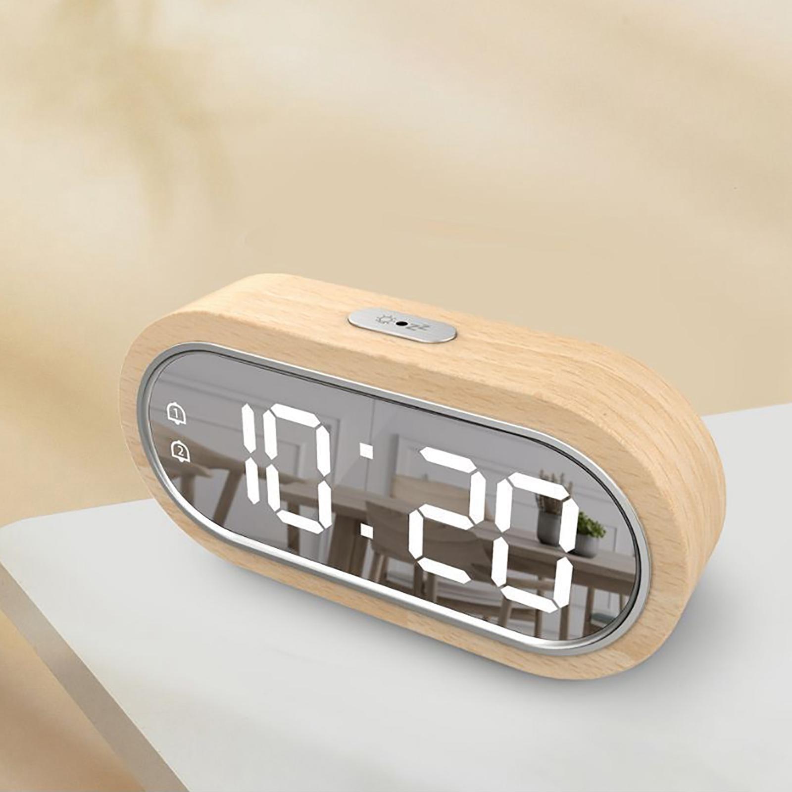 Dual Alarm Clock Temperature USB LED Display Dimmer for Bedroom Bedside Home