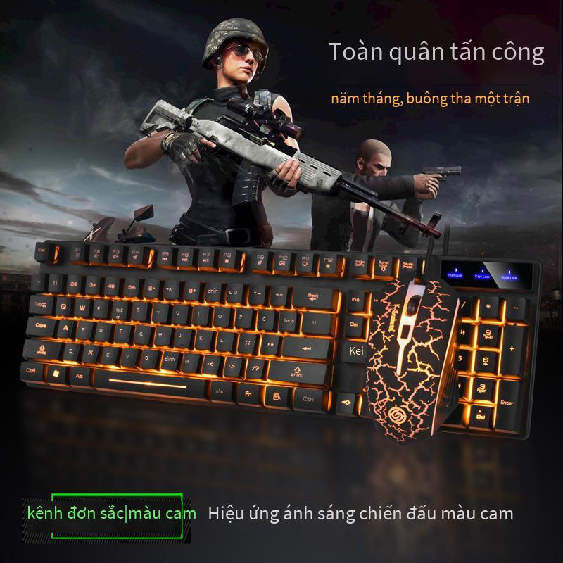 Bộ bàn phím và chuột có dây Viper KM320 phong cách mới nhất treo U+U chữ màu cam trong suốt bộ bàn phím chuột chơi game crack dạ quang