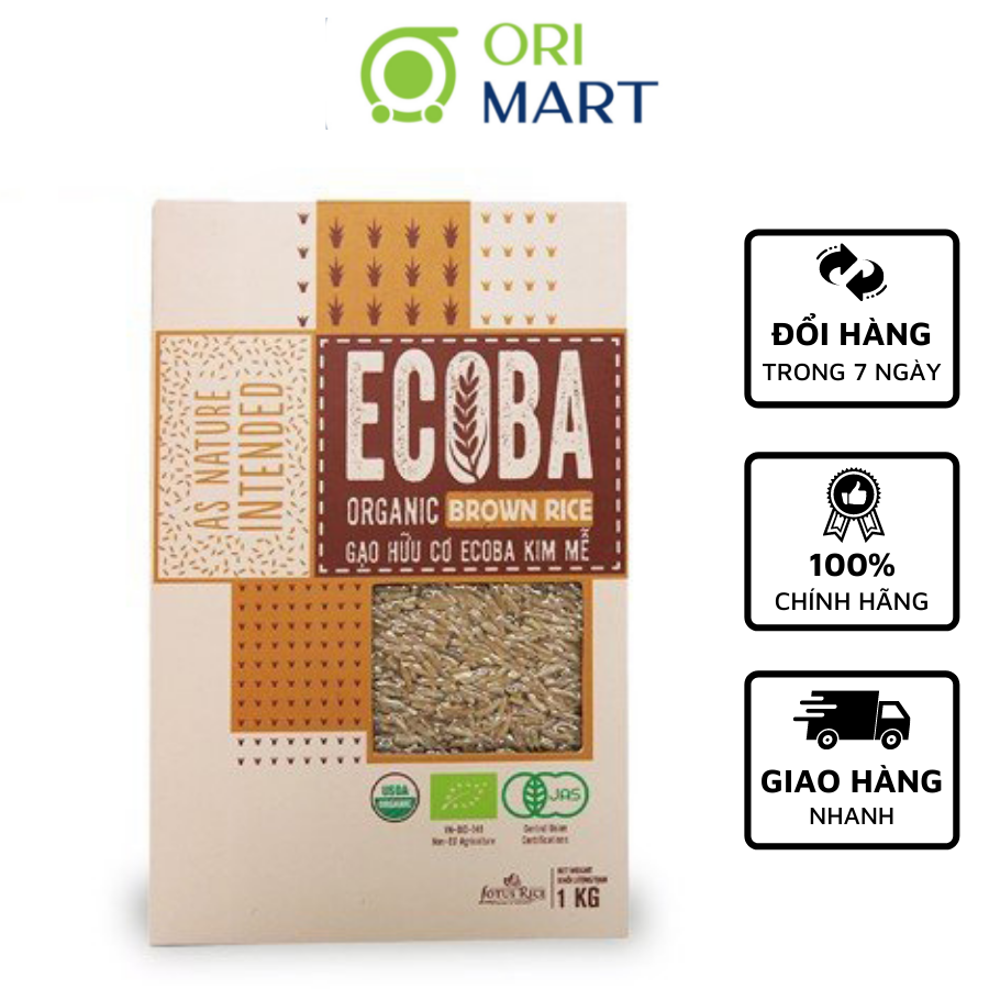 Gạo Lứt Trắng Hữu Cơ ECOBA Kim Mễ Thơm Ngon Mềm Dẻo Tốt Cho Sức Khoẻ Túi 1Kg ORIMART