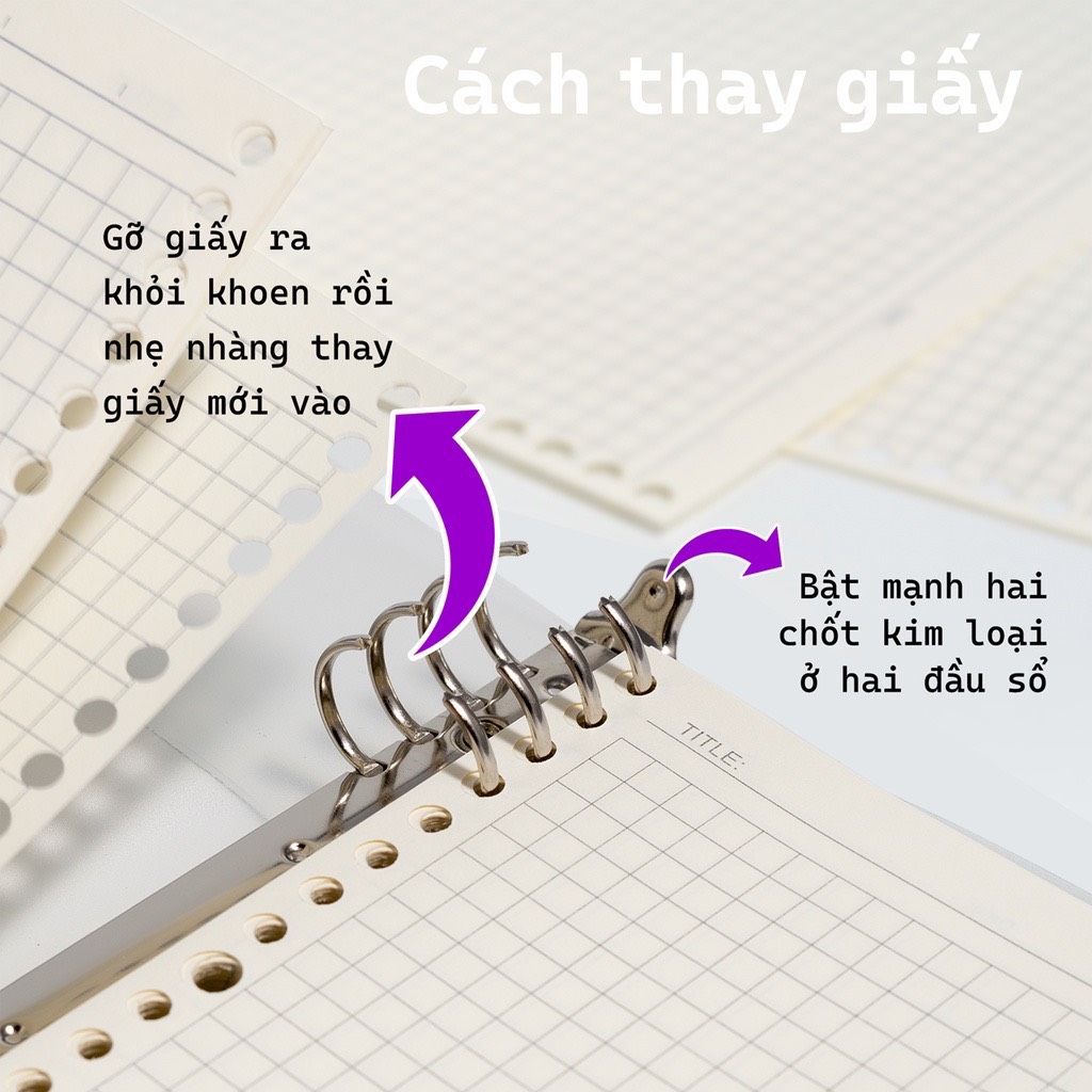 FUTUREBOOK-Sổ Còng Binder Aibasic 8Chấu A5 Kèm Ruột Giấy ReFill 120Trang–Định Lượng100Gsm–Dòng kẻ Caro_Kẻ Ngang_Chấm Dot