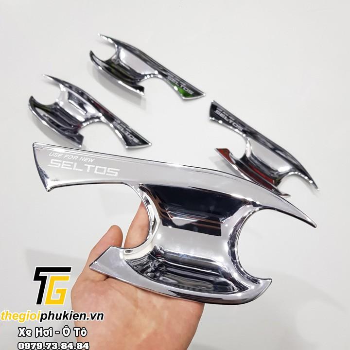 Bộ ốp tay nắm cửa, hõm cửa xe Kia Seltos 2020 mạ Crom