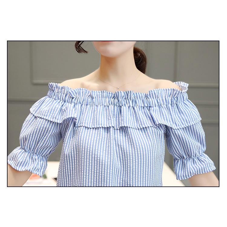 Áo kiểu nữ trễ vai cổ nhún bánh bèo ale26