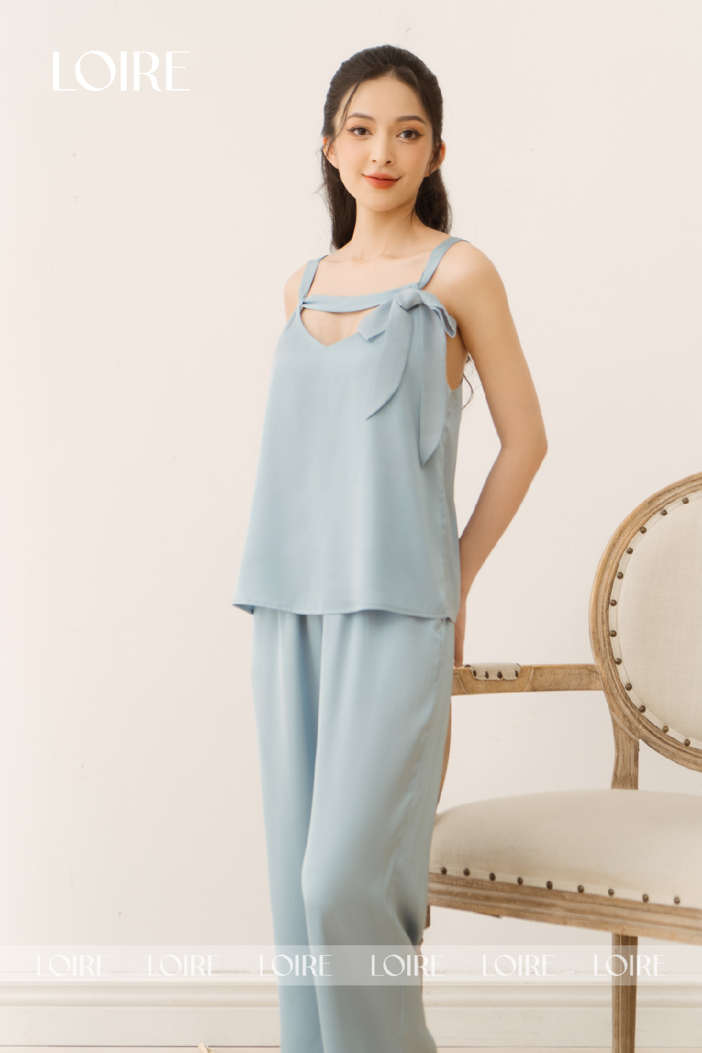 Bộ Đồ Ngủ Hai Dây Thắt Ngang Quần Culottes Loirechic BDN60