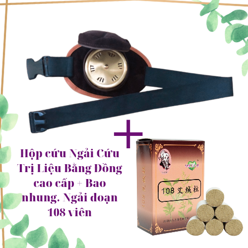 Hộp xông cứu Ngải Cứu Trị Liệu Bằng Đồng + Bao nhung+ Ngải đoạn 108 viên