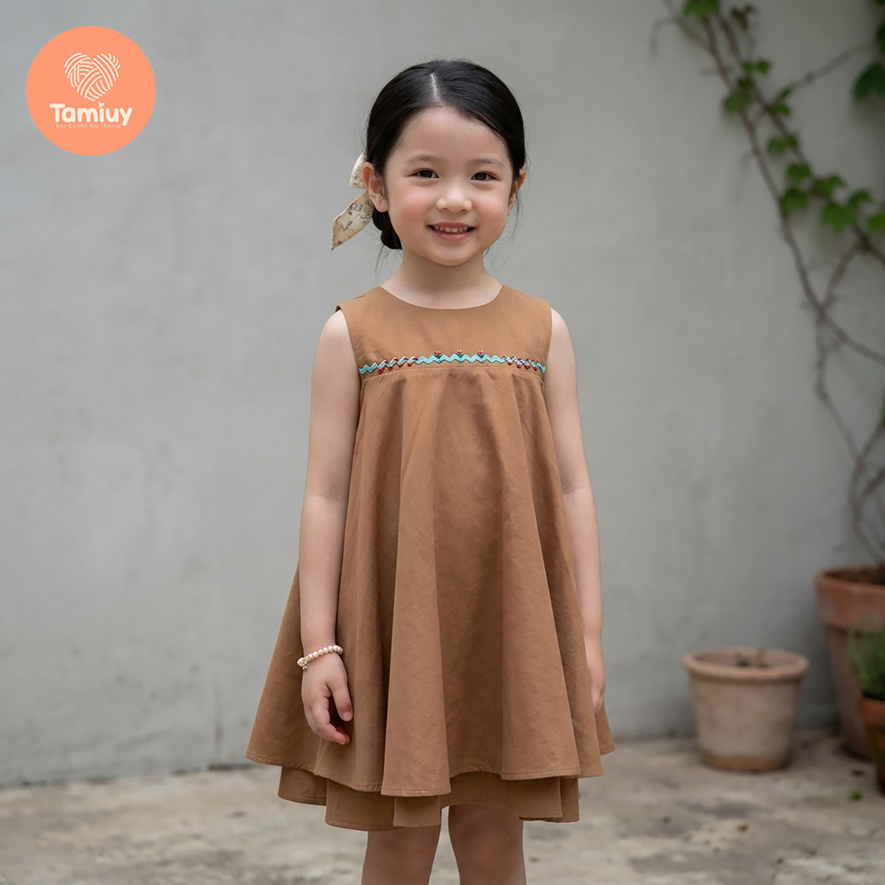 (BST Hạ Nhiên) Đầm Bé Gái Tamiuy Thêu Hoa Thủ Công, Tùng Xòe 360 Độ 2 Lớp, Váy Thiết Kế Cao Cấp Cho Bé Gái