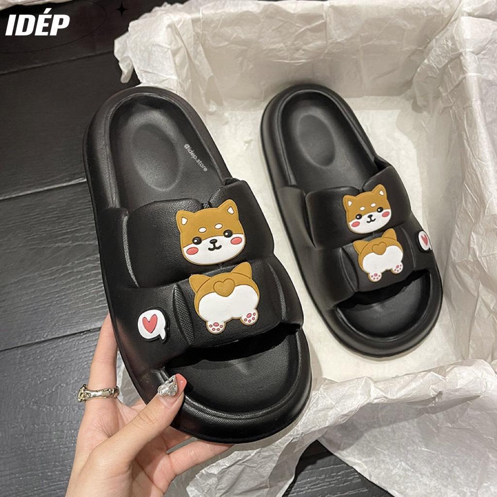 Dép Bánh mì hình vuông Cún Corgi cao 3cm nữ quai ngang chất EVA siêu nhẹ iDÉP- DL267