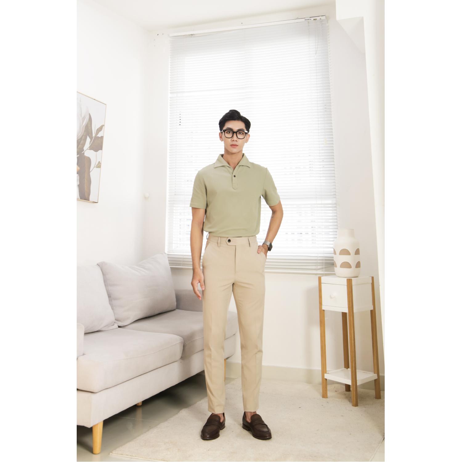 Quần dài công sở, quần tây may đo, BASIC-TROUSERS-7 phong cách thanh lịch thường ngày, kiểu dáng Straight Fit - HY.WO