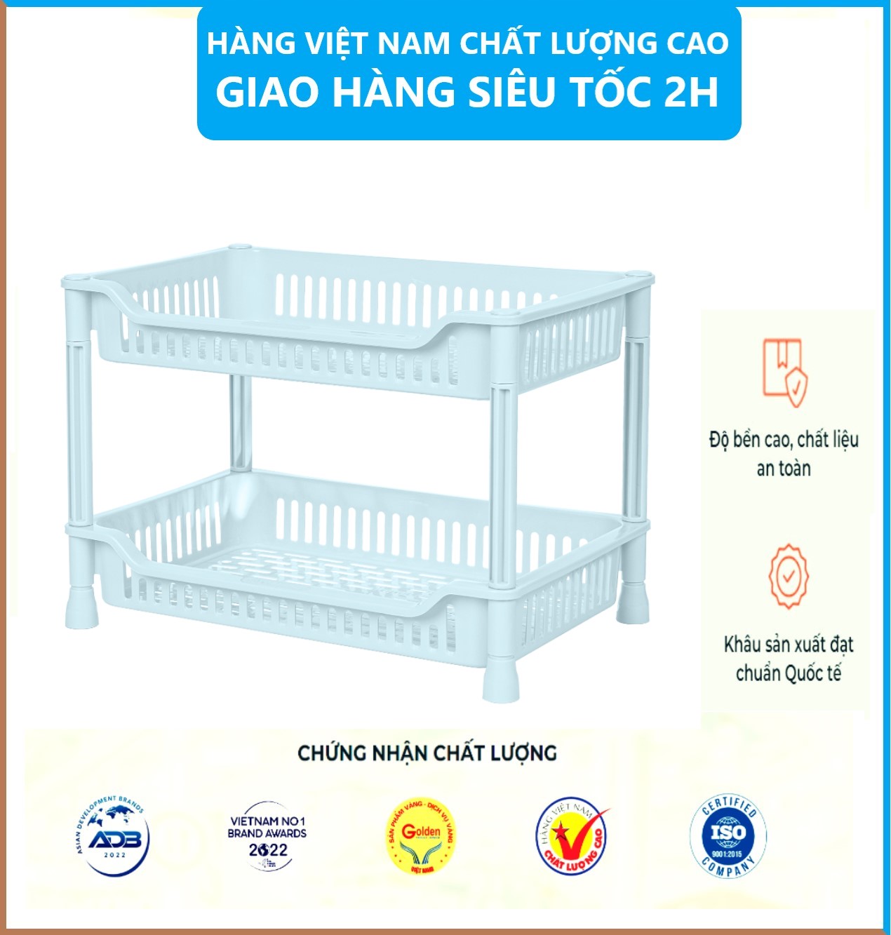 Kệ chữ nhật 2, 3 tầng nhựa VIỆT NHẬT - Đựng gia vị, chén đĩa bếp, đồ dùng phòng tắm size Đại- Hàng Việt Nhật (Giao màu ngẫu nhiên)