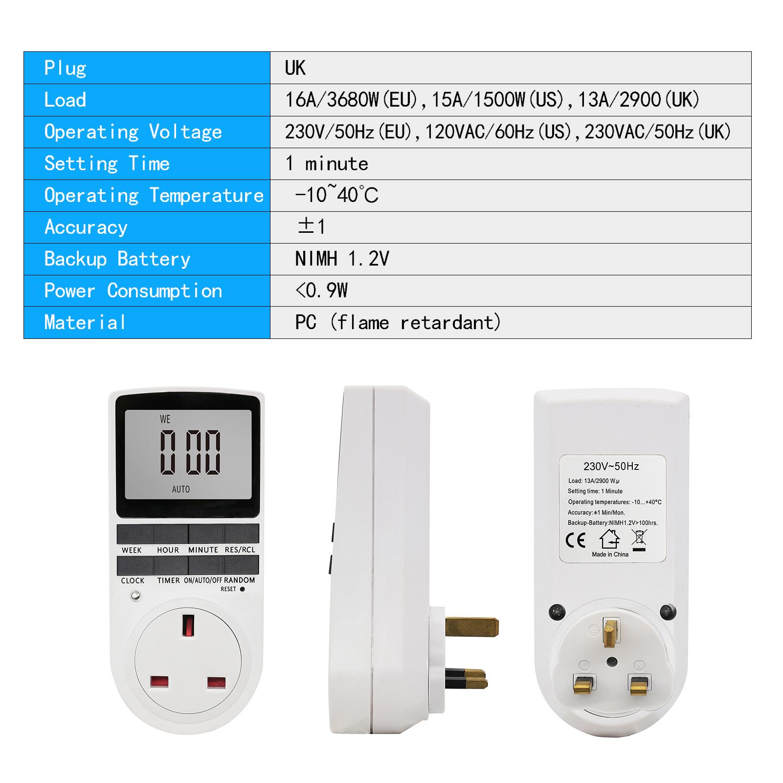 Digital Timer Switch Socket Digital Electronic Timer Switch LCD Display Plug-in Programmable Time Switch Energy Saving Intelligent Electronic Timing Socket