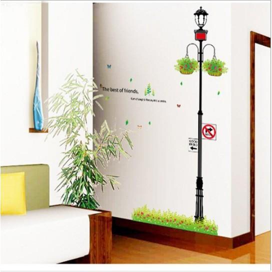 Decal trang trí cột đèn xanh