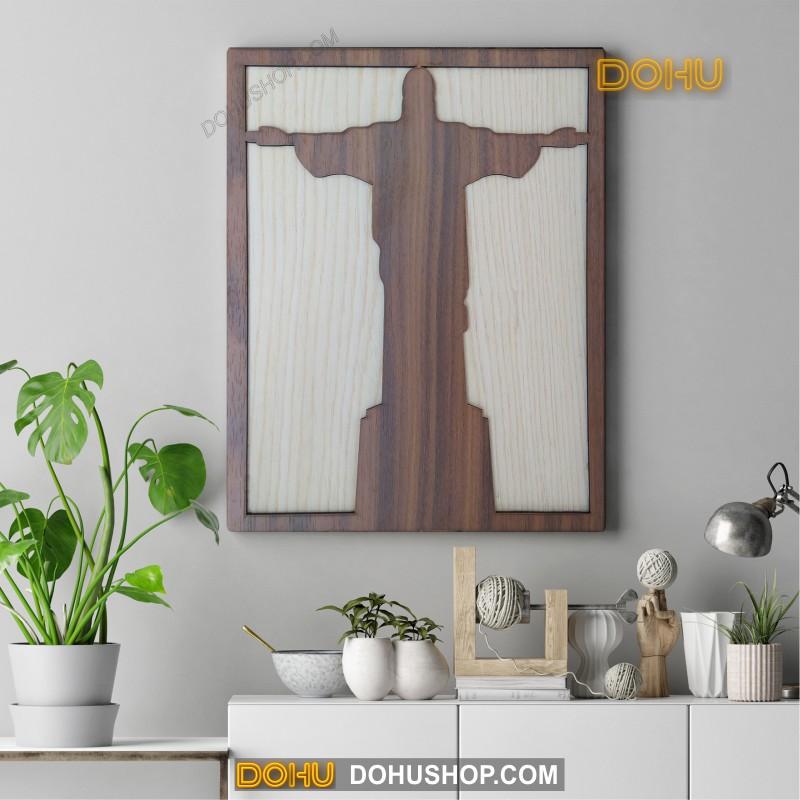 Tranh Treo Tường Gỗ DOHU021: Tượng Chúa Kito Cứu Thế Tại Brasil - Đơn Giản, Độc Lạ, Sang Trọng