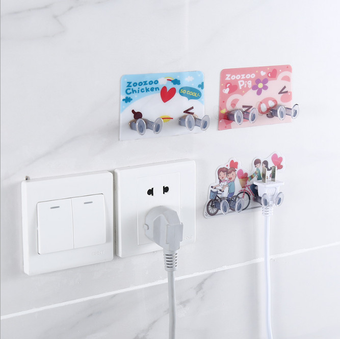 Móc Dán Tường đôi Kẹp Giữ Dây Điện, Phích Cắm Điện/ Kê Đỡ Sạc Điện Thoại - Móc Treo Đồ Đa Năng GD391-TreoDDien-DOI