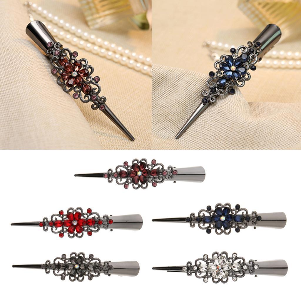 5Pack Fashion Hair Styling Tools Plated Rhinestone Hair Clip Duckbill Clips