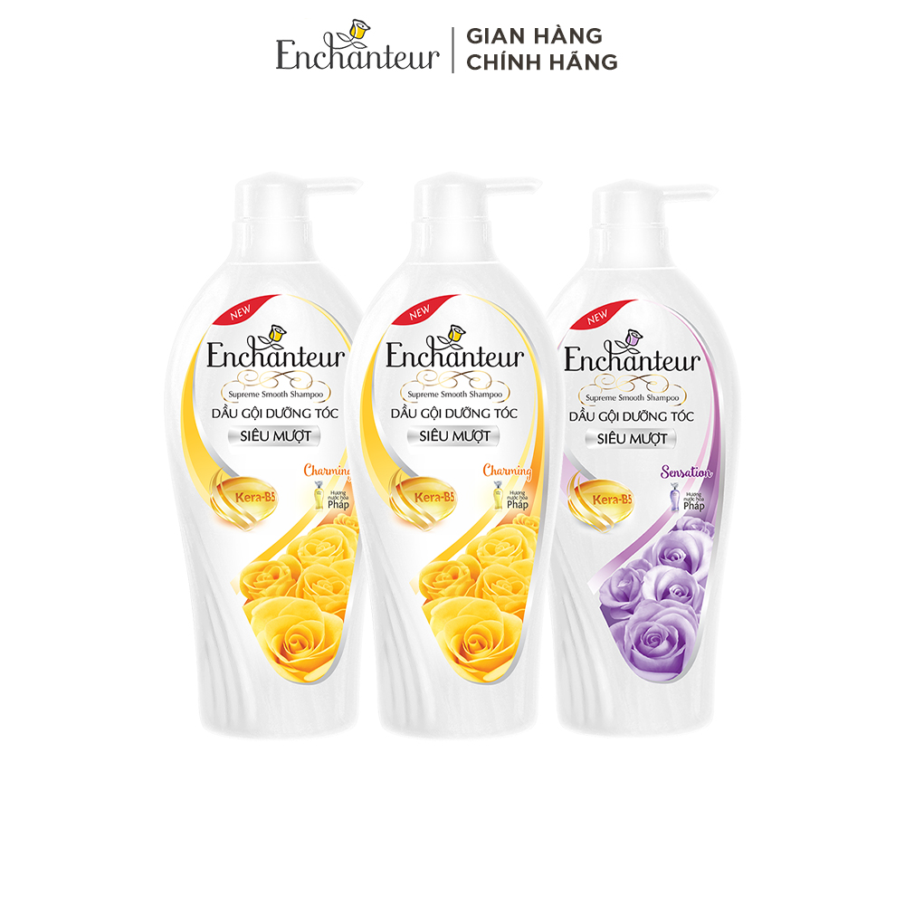 Combo 3 Dầu gội Enchanteur dưỡng tóc suôn mượt Keratin Charming và Sensation 650g ( 2 Charming và 1 Sensation)