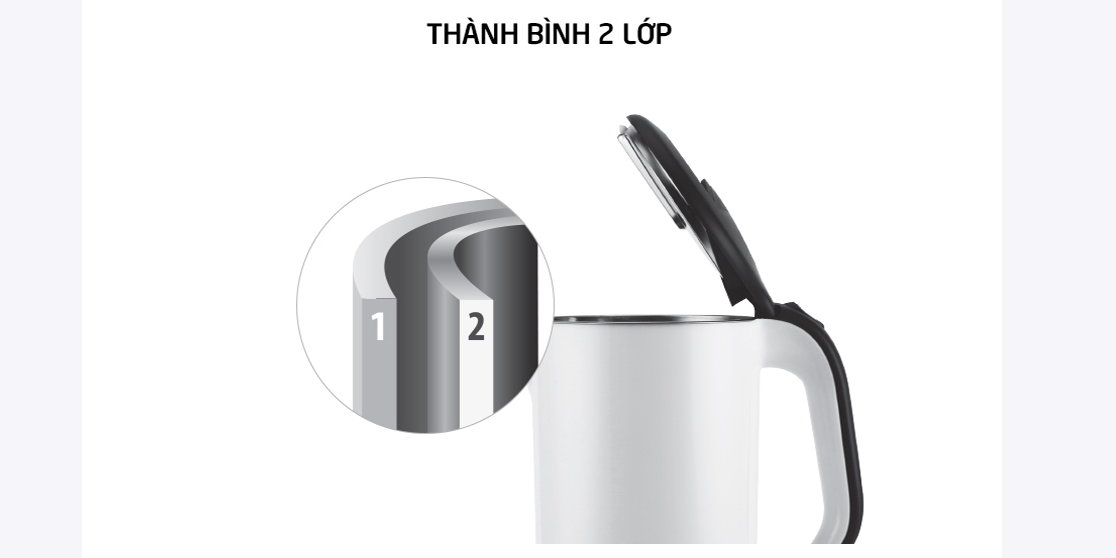 Bình Đun Siêu Tốc 2 lớp (1.7 Lít) - Trắng
