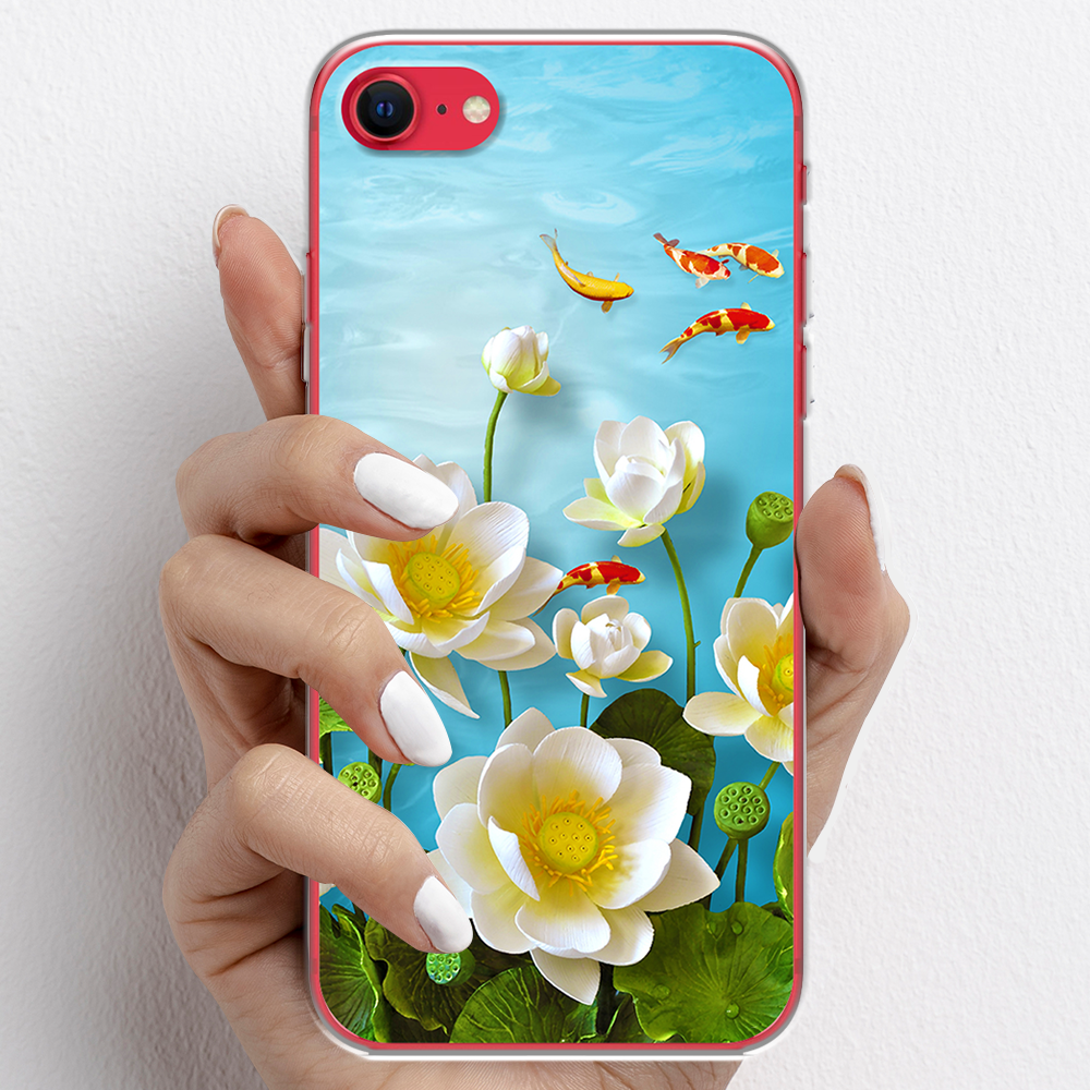 Ốp lưng cho iPhone SE  nhựa TPU mẫu Hoa sen cá chép đỏ