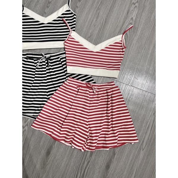 Set áo 2 dây sọc siêu cute - hình thật