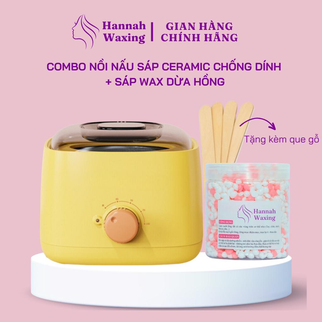 [CHE TÊN] Combo 100gr Sáp Dừa Premium Mix Đủ Màu + Nồi Nấu Sáp Wax Lông Chống Dính Thế Hệ Mới HANNAH WAXING Tặng Que - Vàng