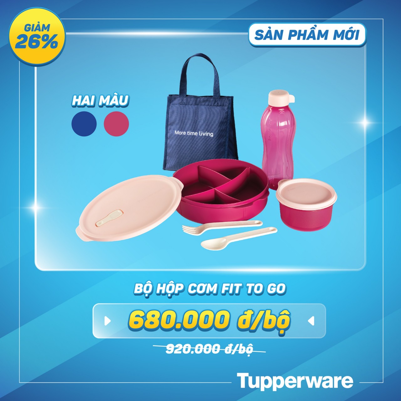 Bộ hộp cơm FIT TO GO TUPPERWARE HÀNG CHÍNH HÃNG – Xanh Dương