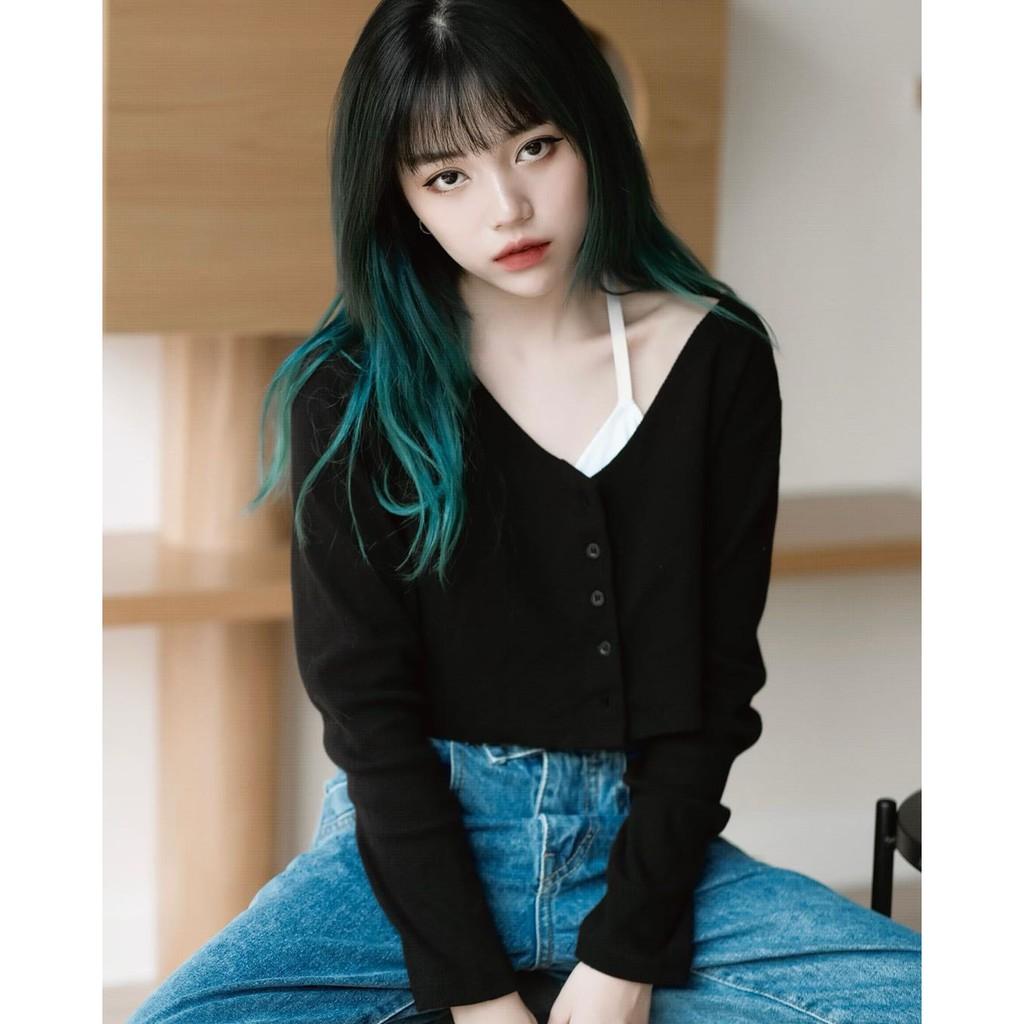 Áo Croptop YAN Cổ Tim Tay Dài Phối Khuy Unisex (7 MÀU