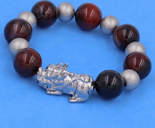 Vòng Tỳ Hưu inox charm Thạch Anh Nâu size 16 ly phối 6 bi - hợp mệnh Thổ, mệnh Kim - Vòng size XXL