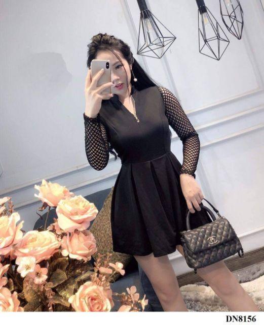 Đầm xòe tay dài voan lưới