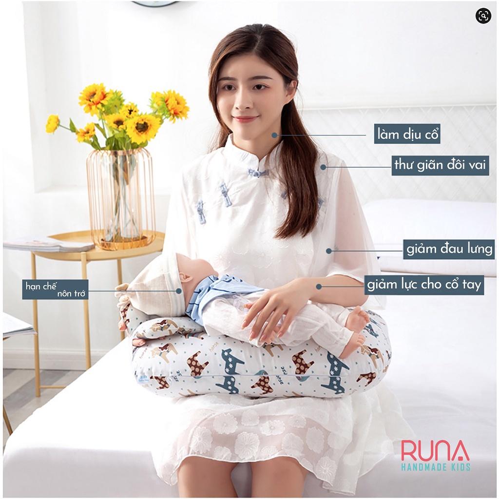 Gối cho bé bú đa năng cao cấp RUNA KIDS chất liệu Cotton Hàn 100% cao cấp mềm mịn thoáng mát an toàn cho da bé