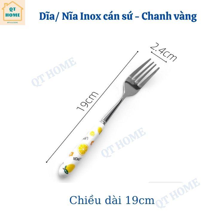 Thìa/ Muỗng, Dĩa/ Nĩa, Dao, Đũa Chất Liệu Inox 304 Cán Sứ Cao Cấp, Họa Tiết Chanh Vàng. Dứa/Thơm