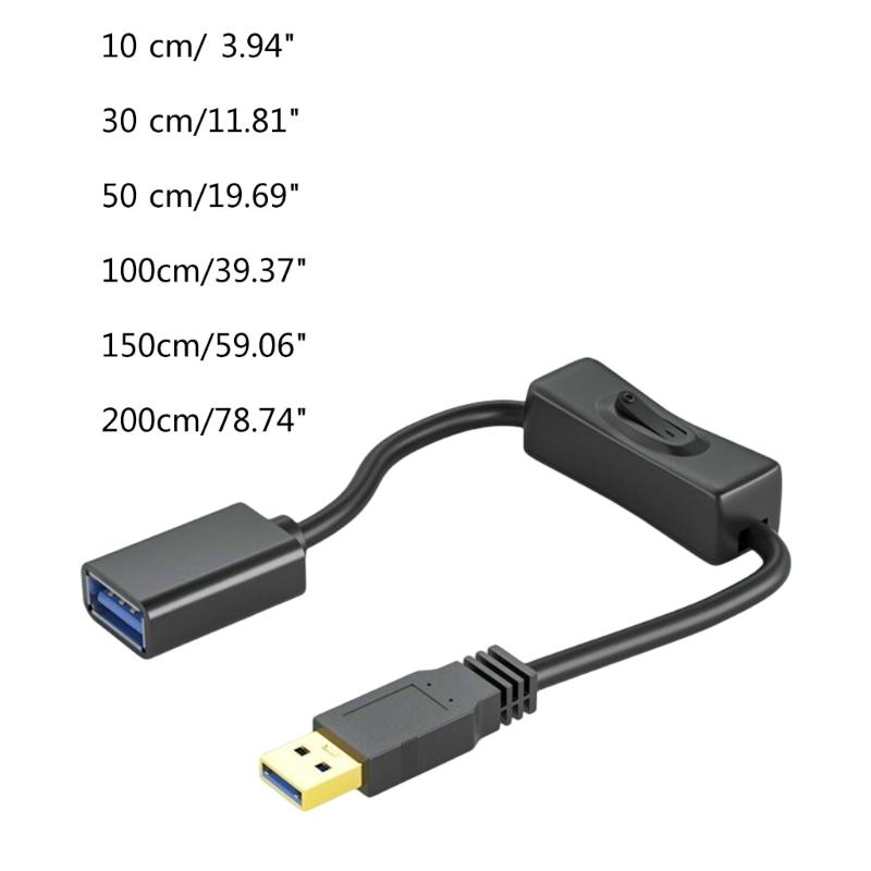 USB 2.0 3.0 Men sang nữ Cáp dữ liệu mở rộng với công tắc bật/tắt cho USB LED Dải quạt Bộ sạc máy tính xách tay Đèn bàn: 200cm 2.0 White