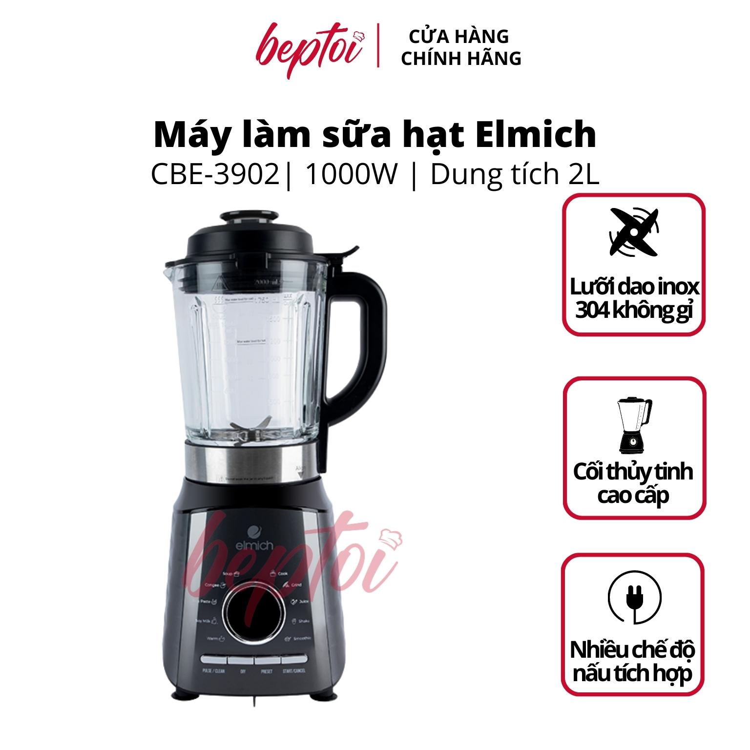 Máy làm sữa hạt Elmich, máy xay nấu đa năng cao cấp, công suất 1000W, 9 chế độ nấu CBE-3902 - BH 24 tháng Hàng chính hãng