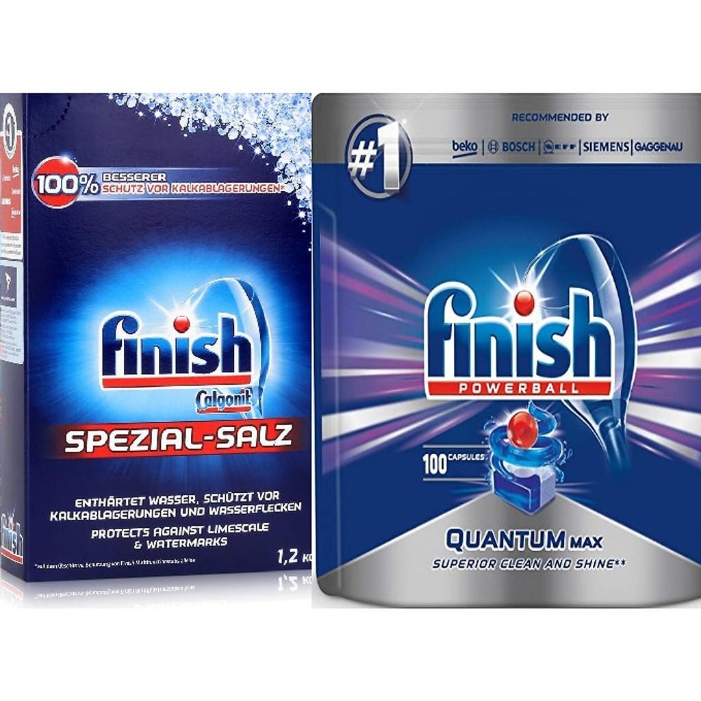 Combo Viên rửa bát Finish Quantum max 64 viên + Muối Finish 1,5kg dùng cho máy rửa bát
