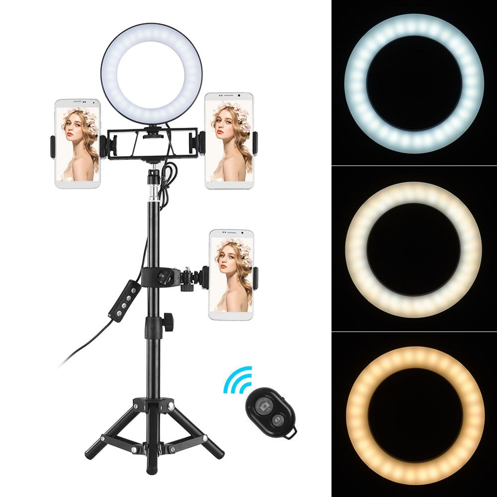 Đèn LED vòng mini để bàn 6 inch 3000-6000K 3 chế độ ánh sáng với chân máy điều khiển từ xa không dây