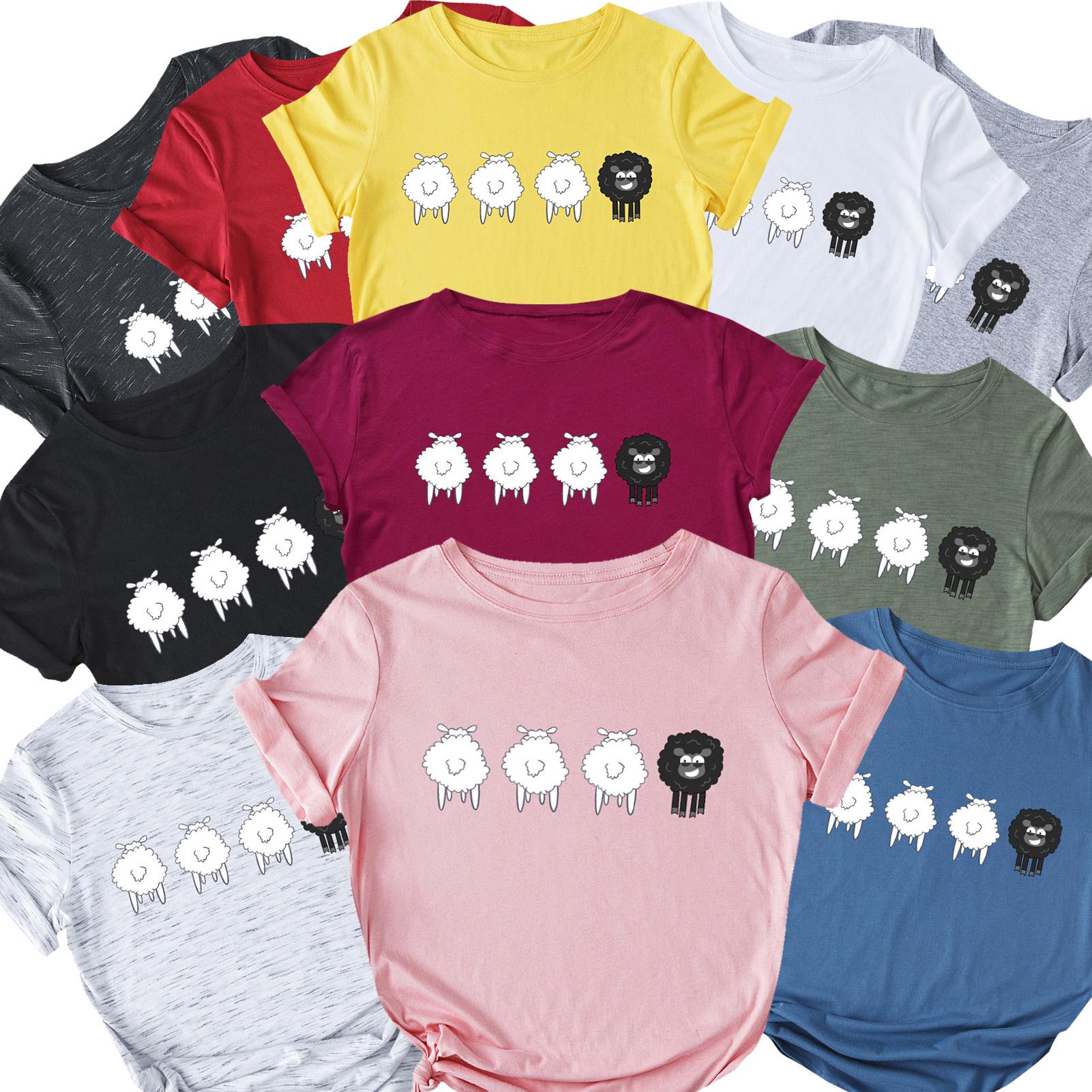 Women T-shirt Cute Sheep Print Short Sleeve O Neck Plus Size Casual Tops S-5XL