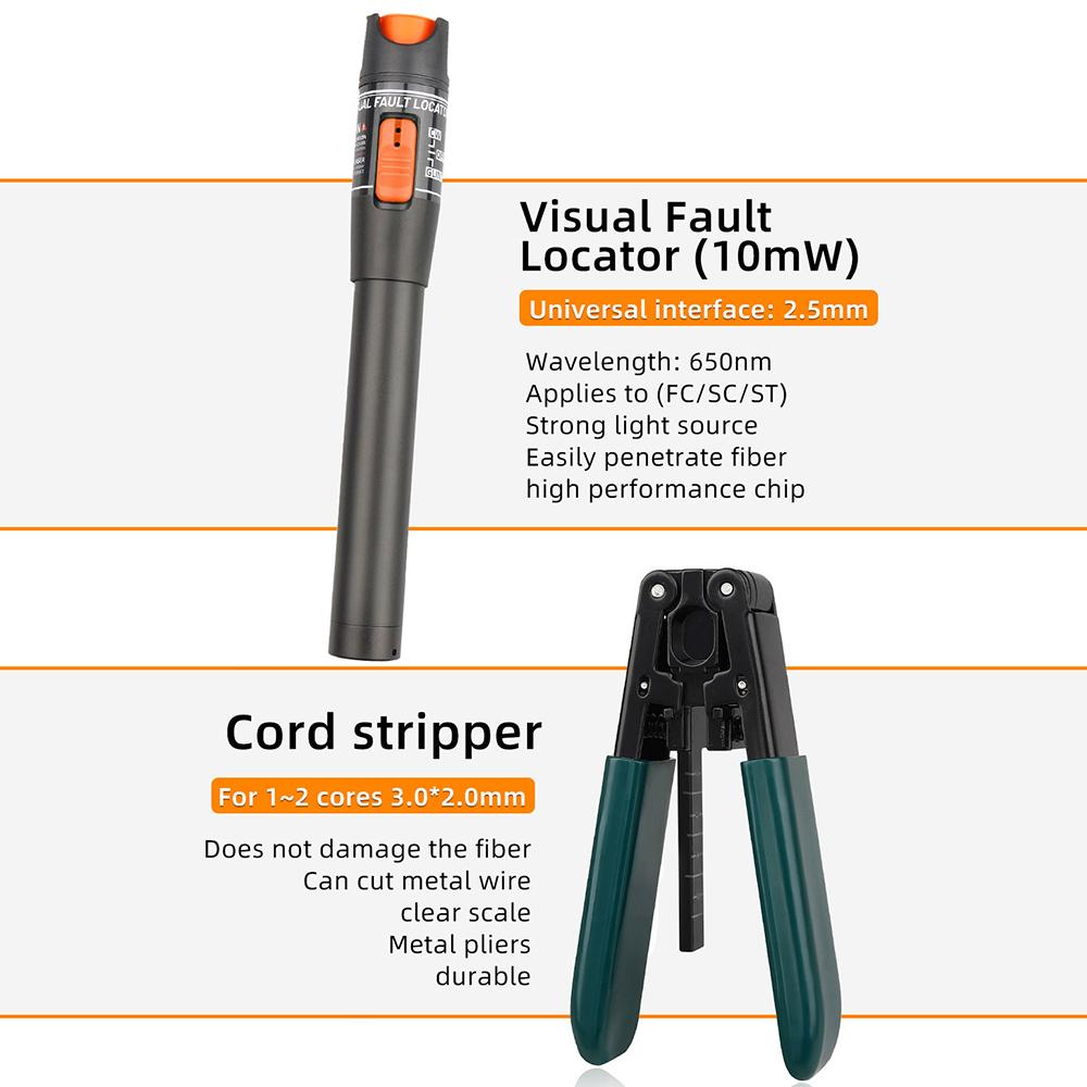 Optical Fiber Tool Set Fiber Cleaver Set Cold Contact Cutting Tool Set with Optical Power Meter Red Pen Wire Stripper