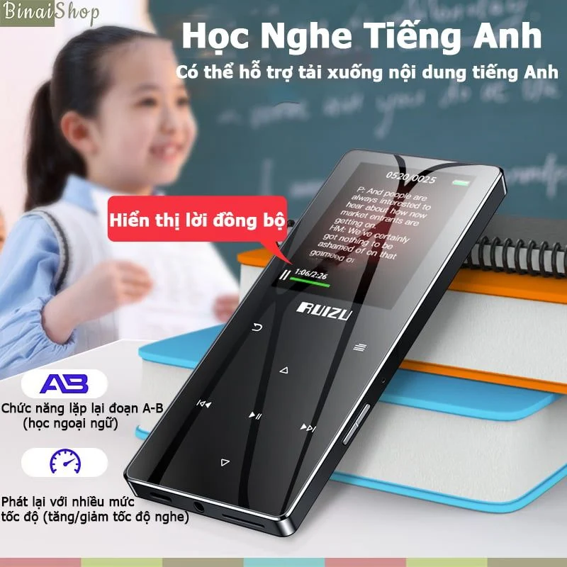 Ruizu D28 - Máy Nghe Nhạc Lossless, Bluetooth, Cảm Ứng, Kim Loại - Hàng chính hãng