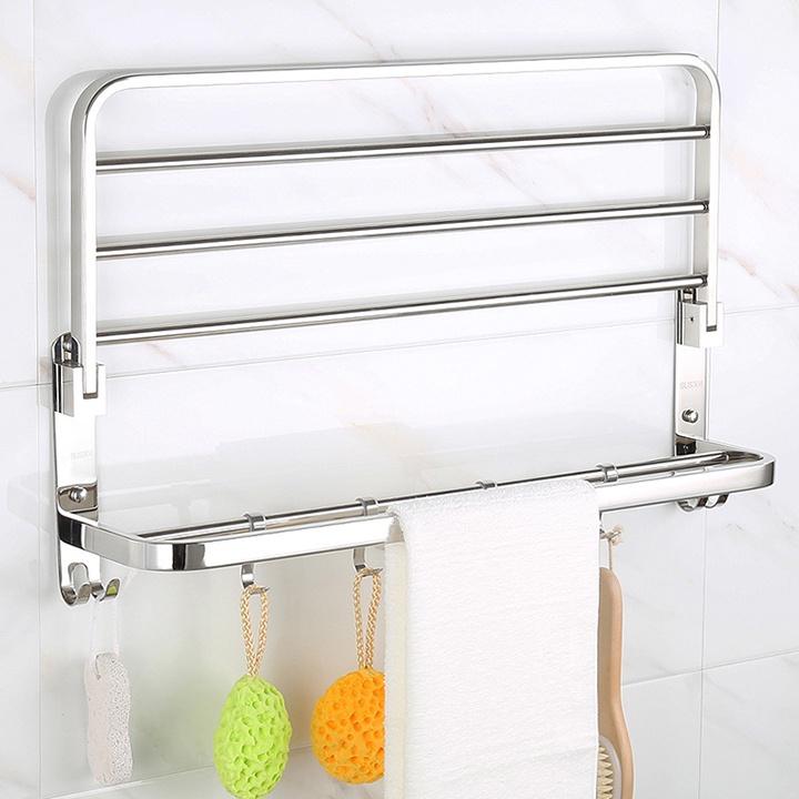 Giá Treo Khăn Inox Có Móc Gắn Tường Tiện Lợi MT11