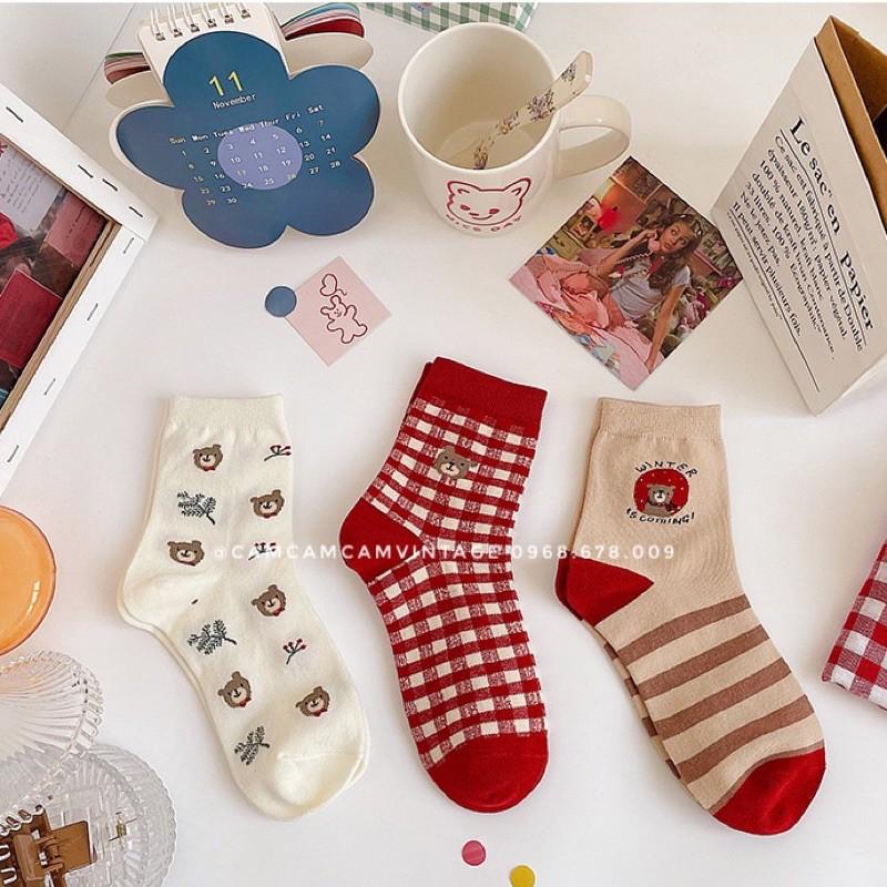 SET TẤT CỔ CAO NAM NỮ TẤT LOLITA , TONE ĐỎ VINTAGE , SET TẤT QUÀ TẶNG NOEL QUÀ SINH NHẬT VỚ NGẮN CỒ