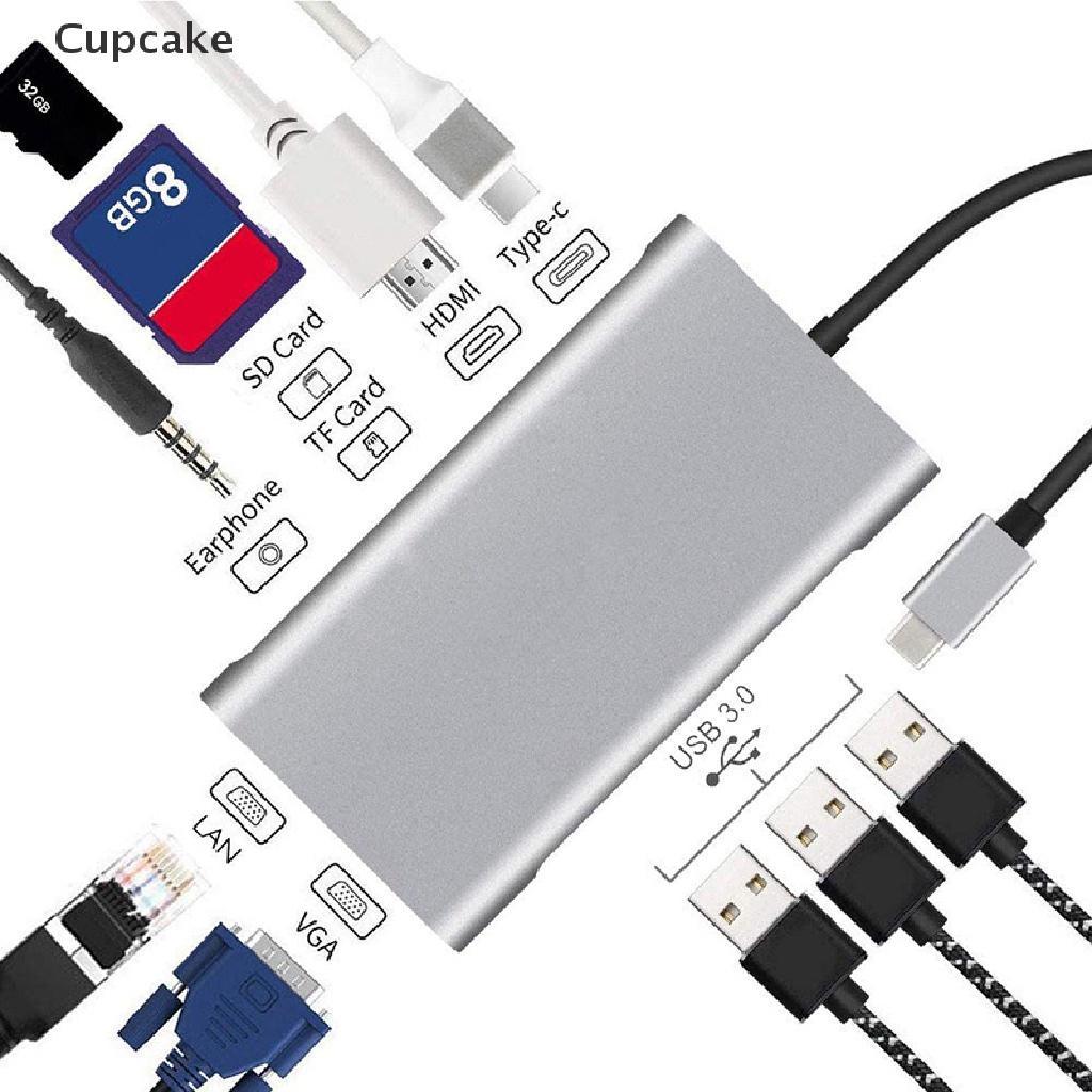 Bộ Hub Chuyển Đổi 10 Trong 1 USB-C Sang USB 3.0 Hub 4K HDMI RJ45 Ethernet VGA SD TF OTG