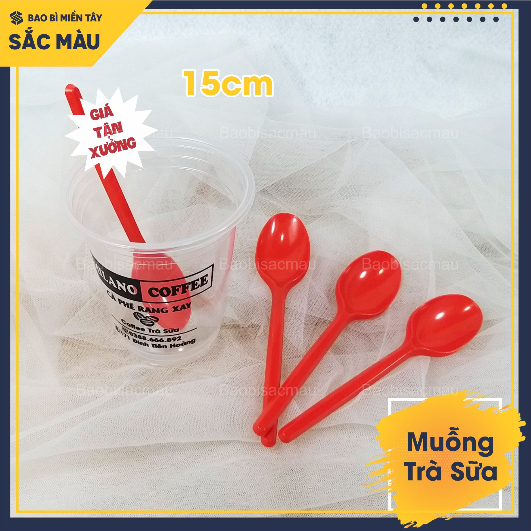 Sỉ 100 muỗng nhựa 15cm dành cho quán trà sữa, muỗng nhựa cà phê, muỗng nhựa sinh tố